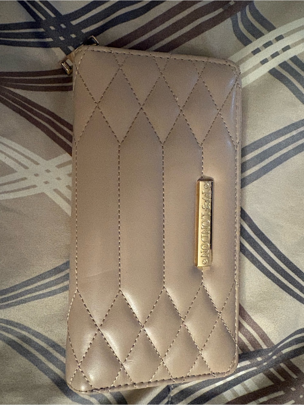 Quilted Zip-Around Wallet in Taupe